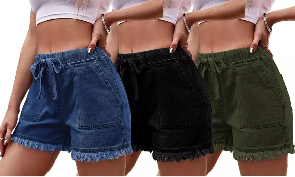 Women's Summer Denim Elastic Waist Jean Shorts - Primary Image