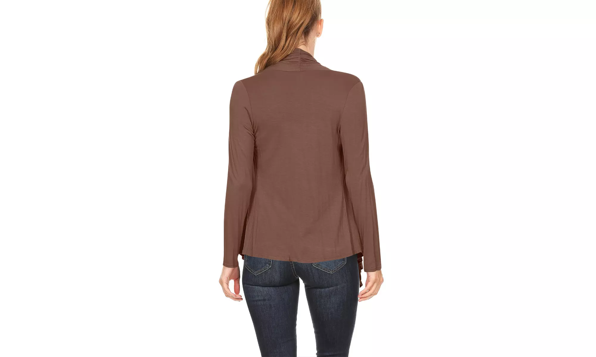Women's Long Sleeve Draped Neck Open Front Solid Cardigan 