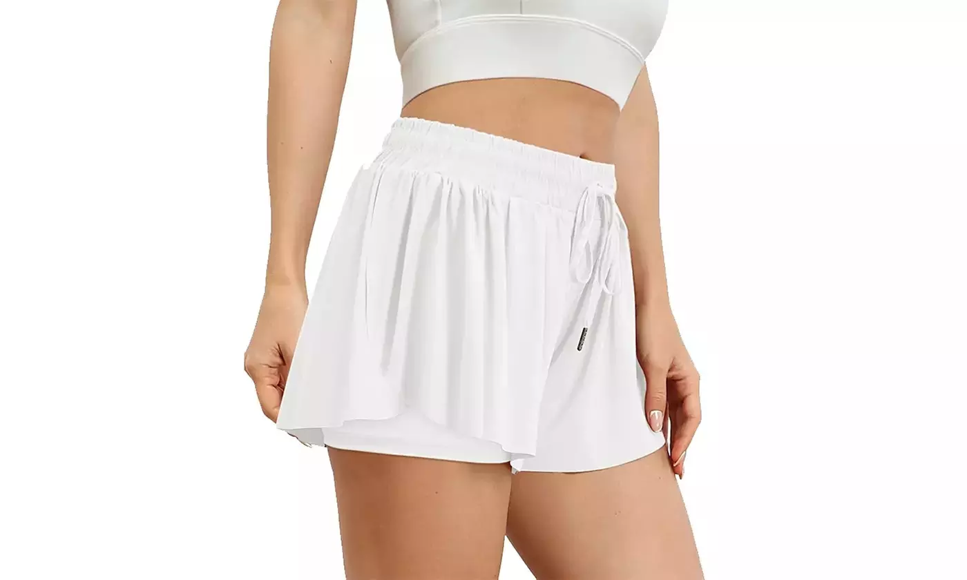 Women's 2 in 1 Workout Shorts Quick Dry Athletic Flowy Running Shorts with Liner