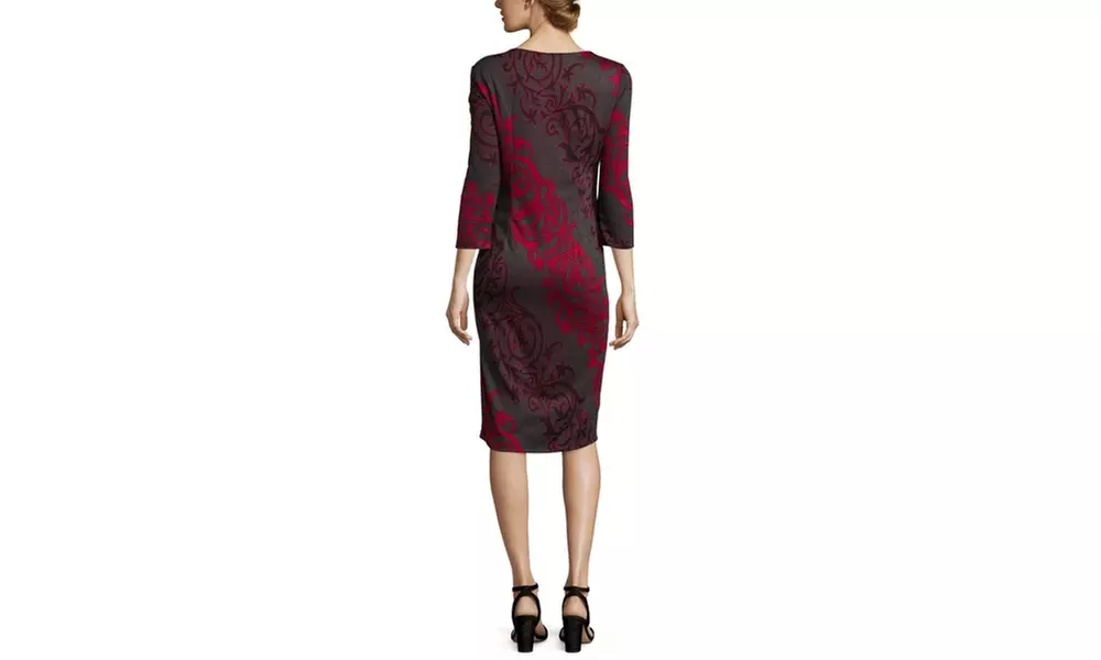 ECI Diagonal Floral Scroll Knit Jacquard Sheath Dress - Second Medium