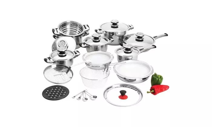 28pc 12-Element High-Quality, Heavy-Gauge Stainless Steel Cookware Set - Primary Image