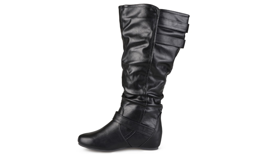 Journee Collection Womens Wide Calf Buckle Slouch Low Wedge Boots Groupon