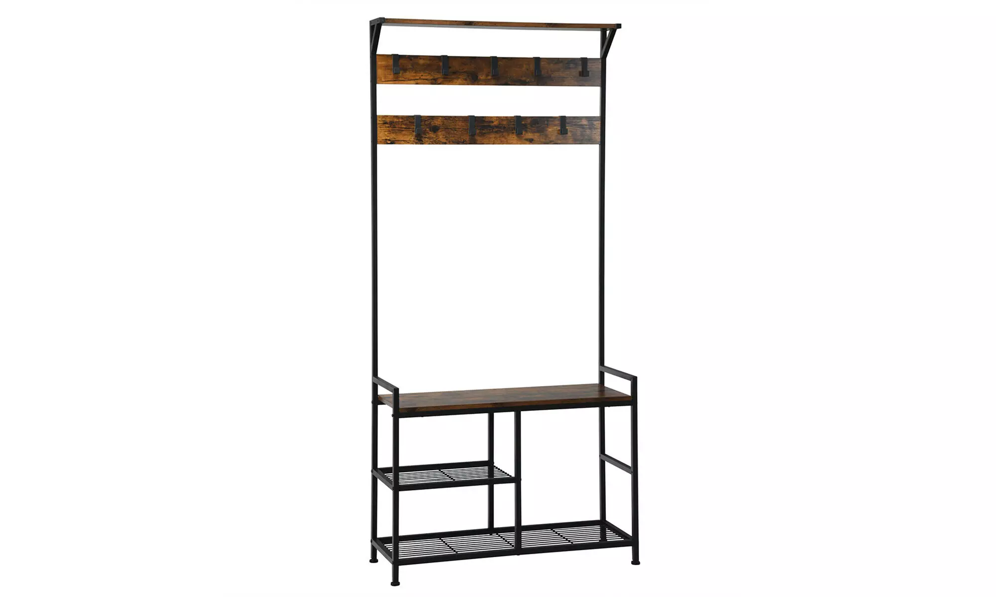 Costway 3-In-1 Industrial Coat Rack Shoe Bench Entryway Hall Tree w/Storage - Primary Image