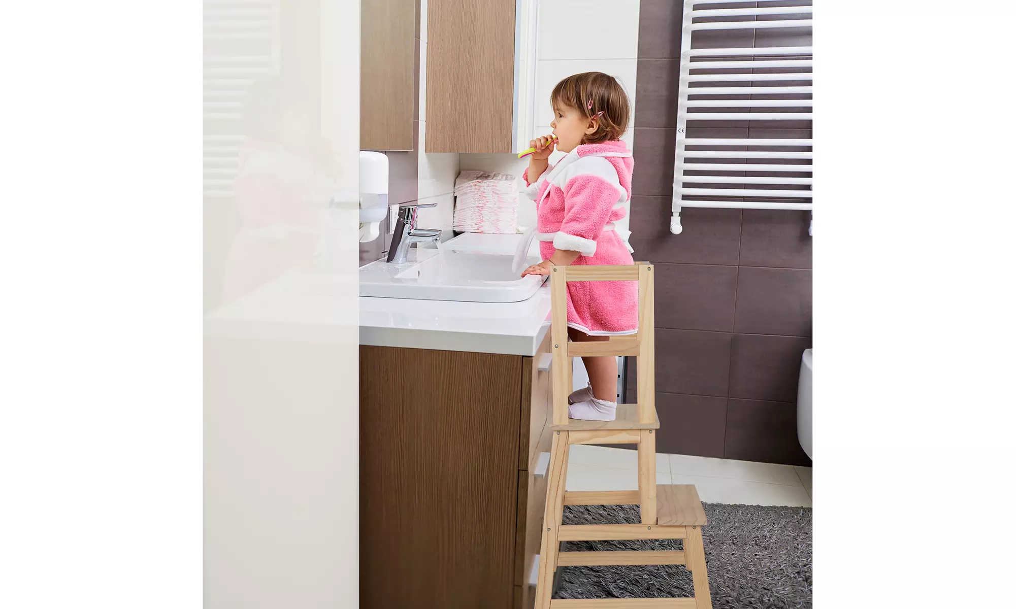 Costway Kids Kitchen Step Stool Kids Standing Tower with Safety Rails