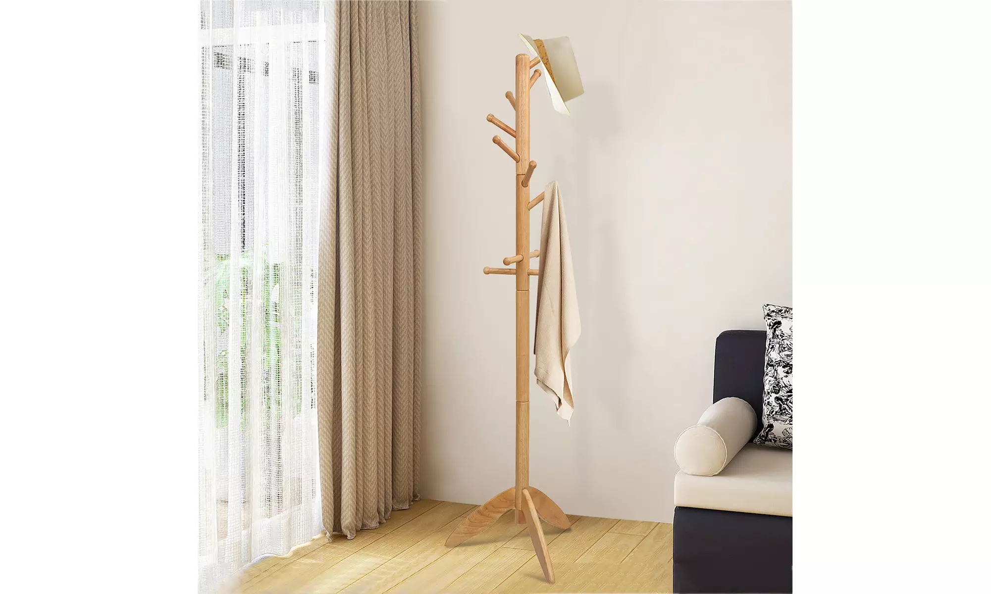 Costway Wooden Coat Rack Entryway Hall Tree 2 Heights w/ 11 Hooks