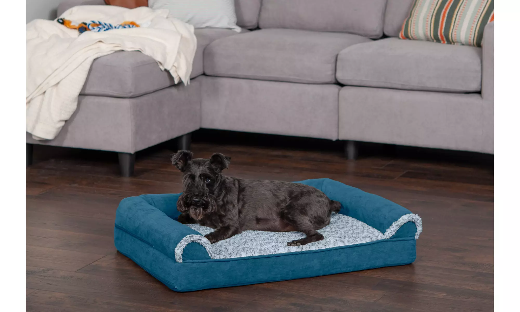 FurHaven Two-Tone Faux Fur & Suede Orthopedic Sofa Dog Beds, Multiple Options - Primary Image