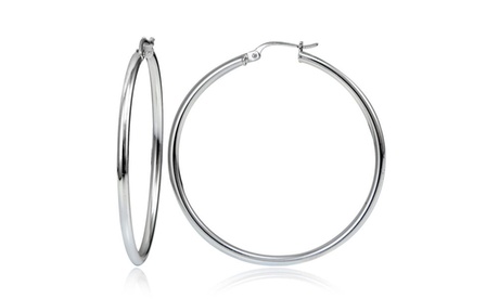 Sterling Silver 50mm Round Hoop Earrings Sterling Silver