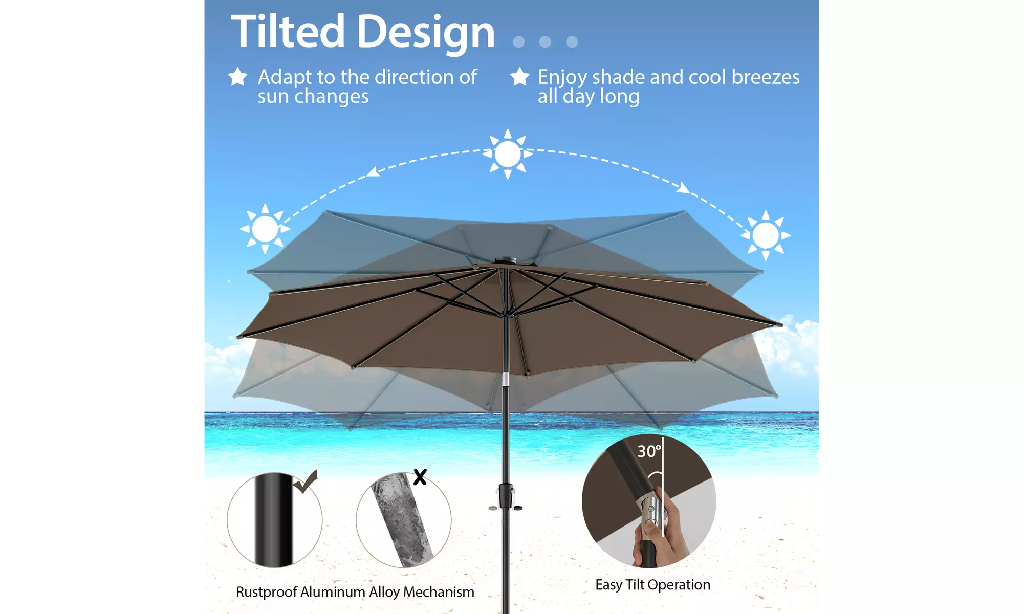 Costway 10 FT LED Solar Lighted Patio Umbrella With Crank Tilt