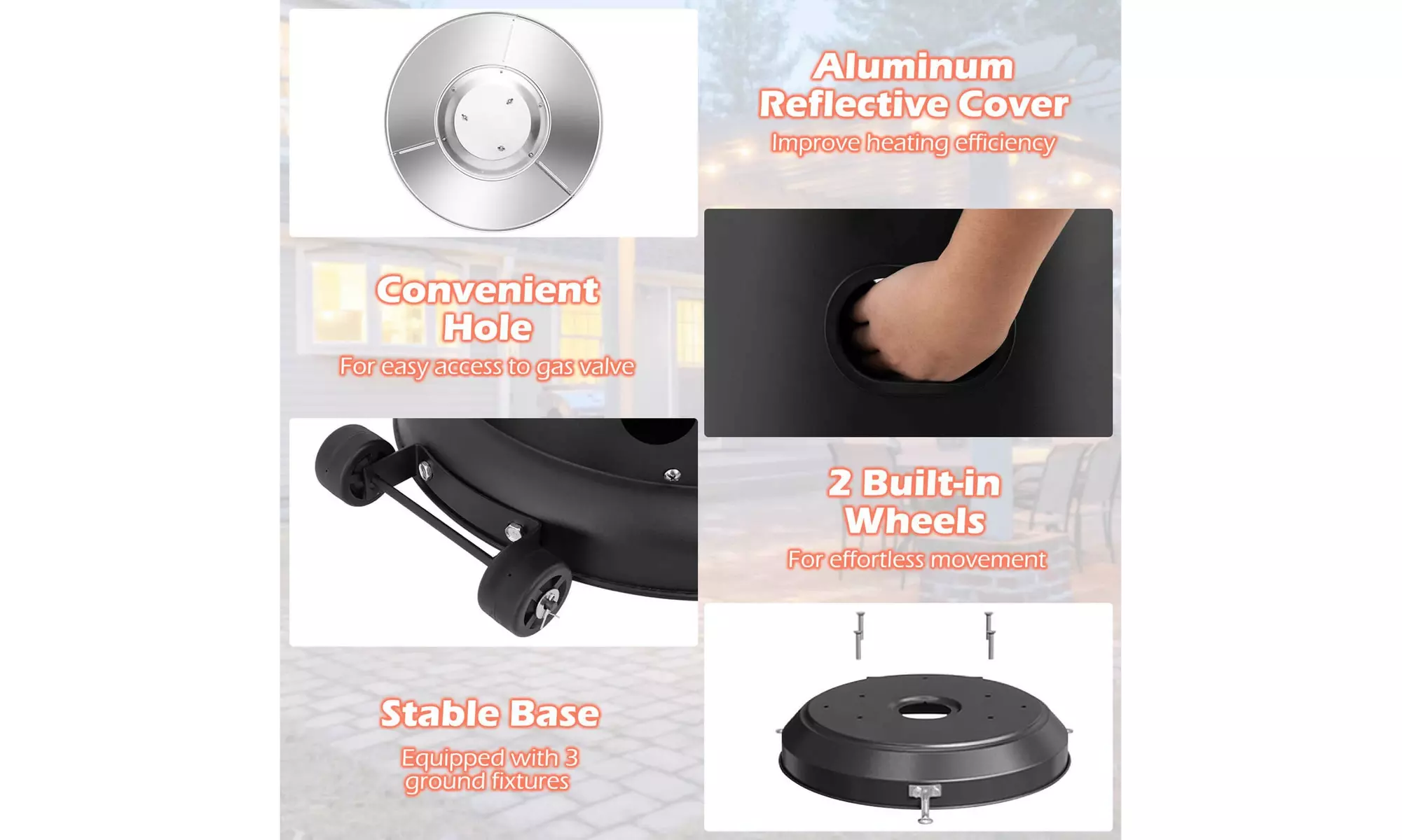 50,000 BTU Patio Heater with Wheels Round Table Design & Stainless Steel Burner