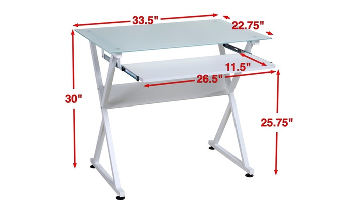 50 Jn1201 Ultramodern Glass Computer Desk With Pull Out Keyboard