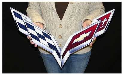 image for C7 Corvette Crossed flag Wall Emblem Large Metal Art Full 24" by 15"