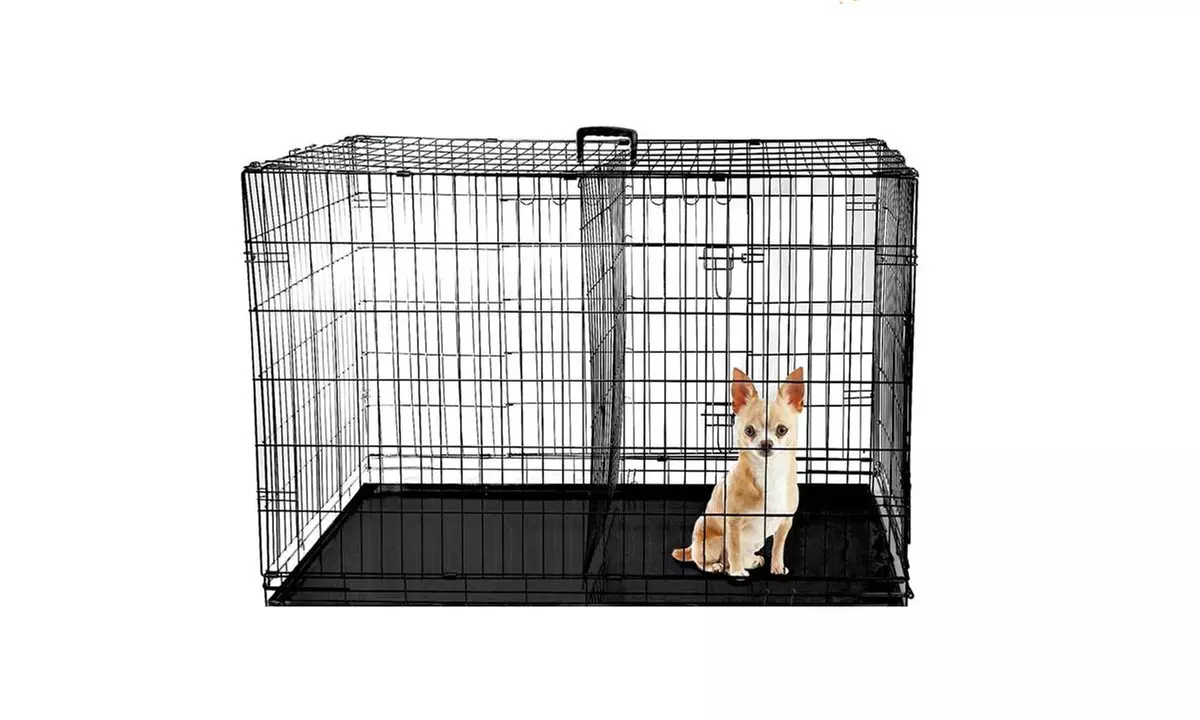 Pet Cage Metal Doors Tray Pan Extra Large Dog Crate Kennel Folding - Primary Image