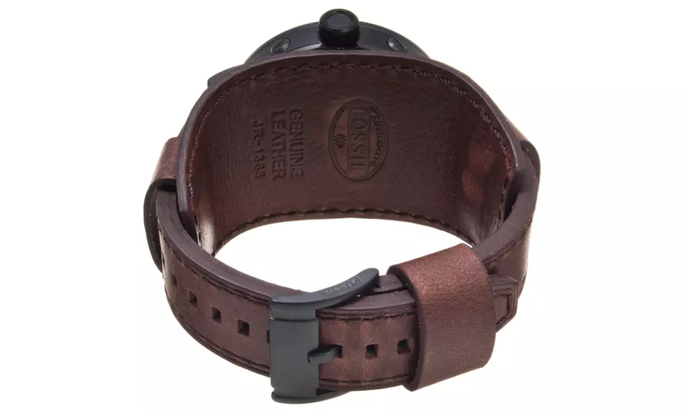 Fossil Men's 'Clyde' Wide Leather Cuff Stainless Steel Watch - Second Medium