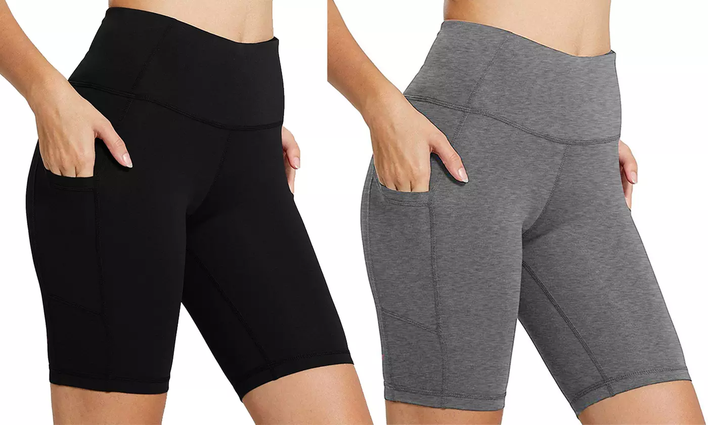 Women Yoga Short Pants High Rise Leggings Tummy Control Workout with Side Pocket - Primary Image