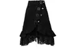 Women's Steampunk Gothic Style Black Lace Splicing Metal Button Buckle Skirt - Second Medium