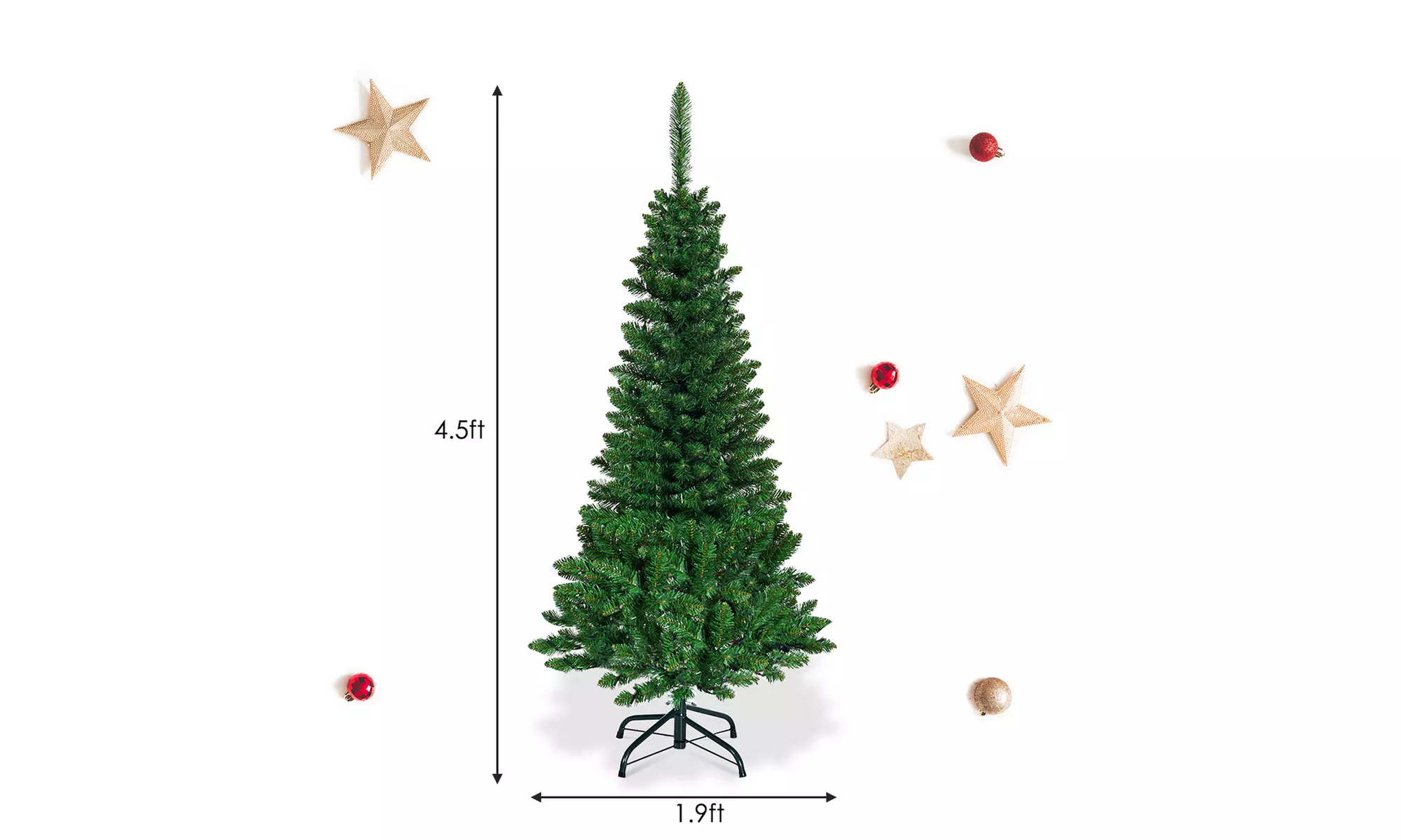 Costway 4.5/6.5/7.5ft Pre-Lit Hinged Artificial Fir Pencil Christmas Tree 
