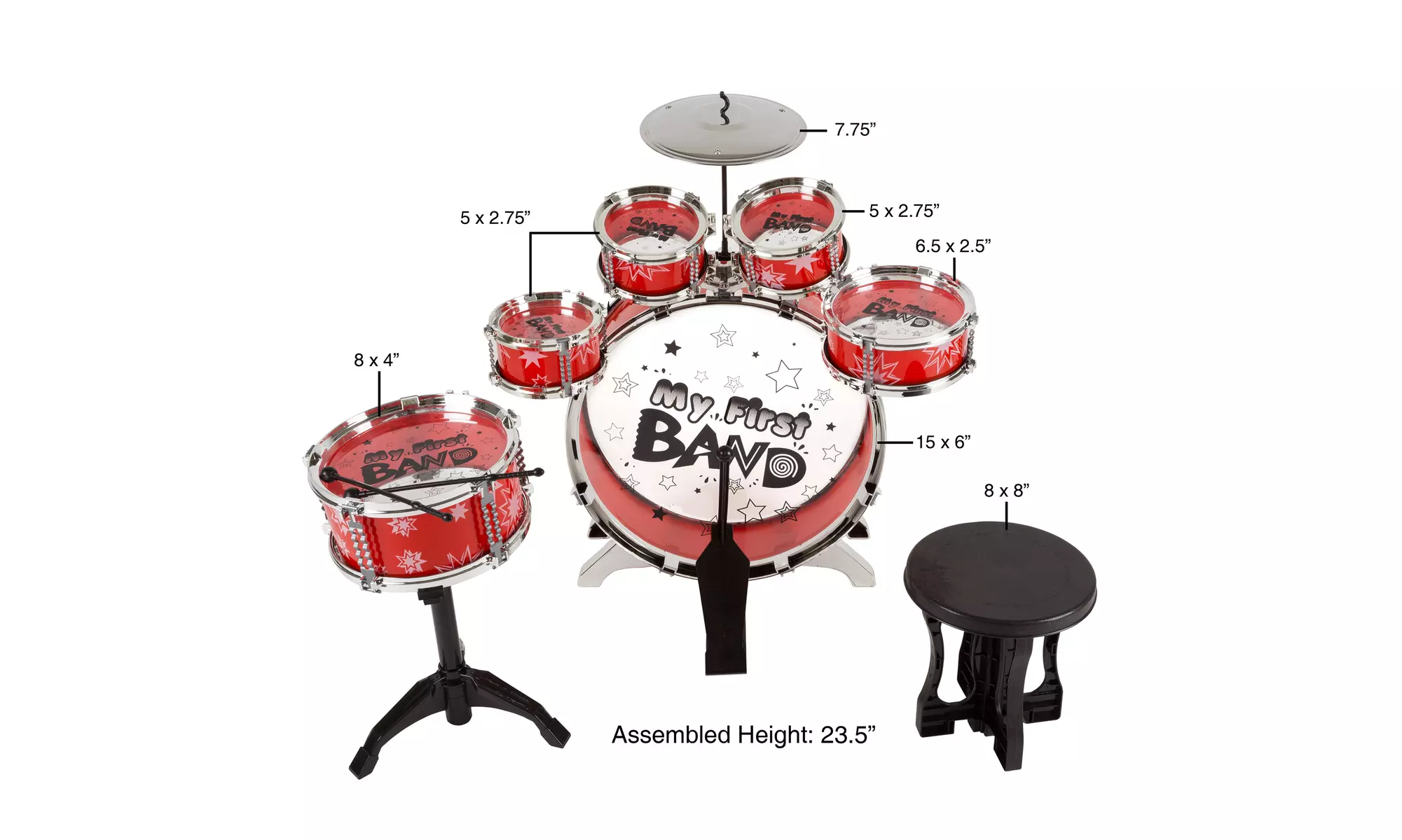 Drum Set with Stool Kids Toy Musical Instrument Set Drumsticks Drums Foot Pedal - Second Medium
