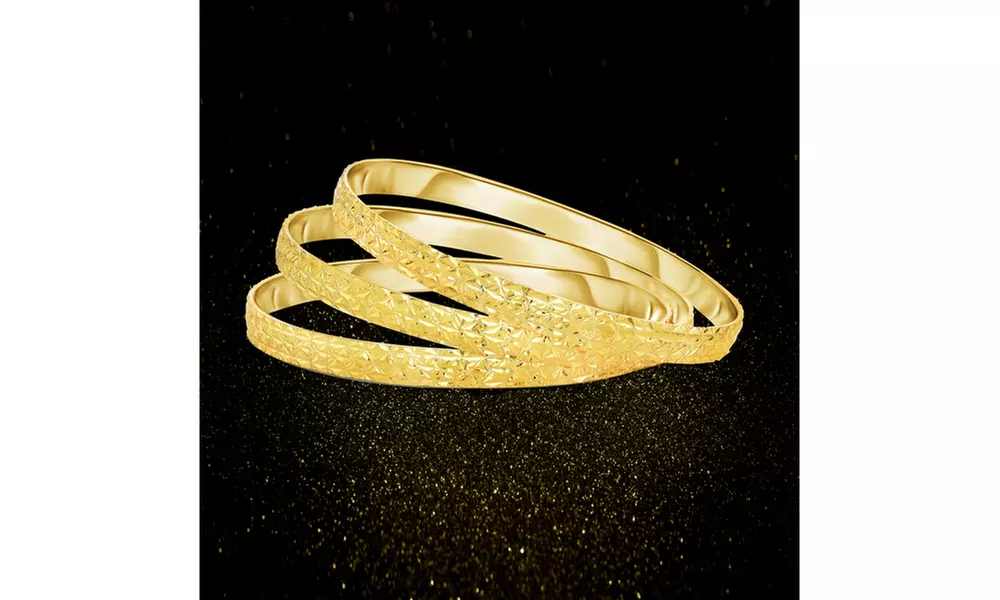 set of 3 Diamond Cut Filigree Bangles in 18K Gold - Primary Image