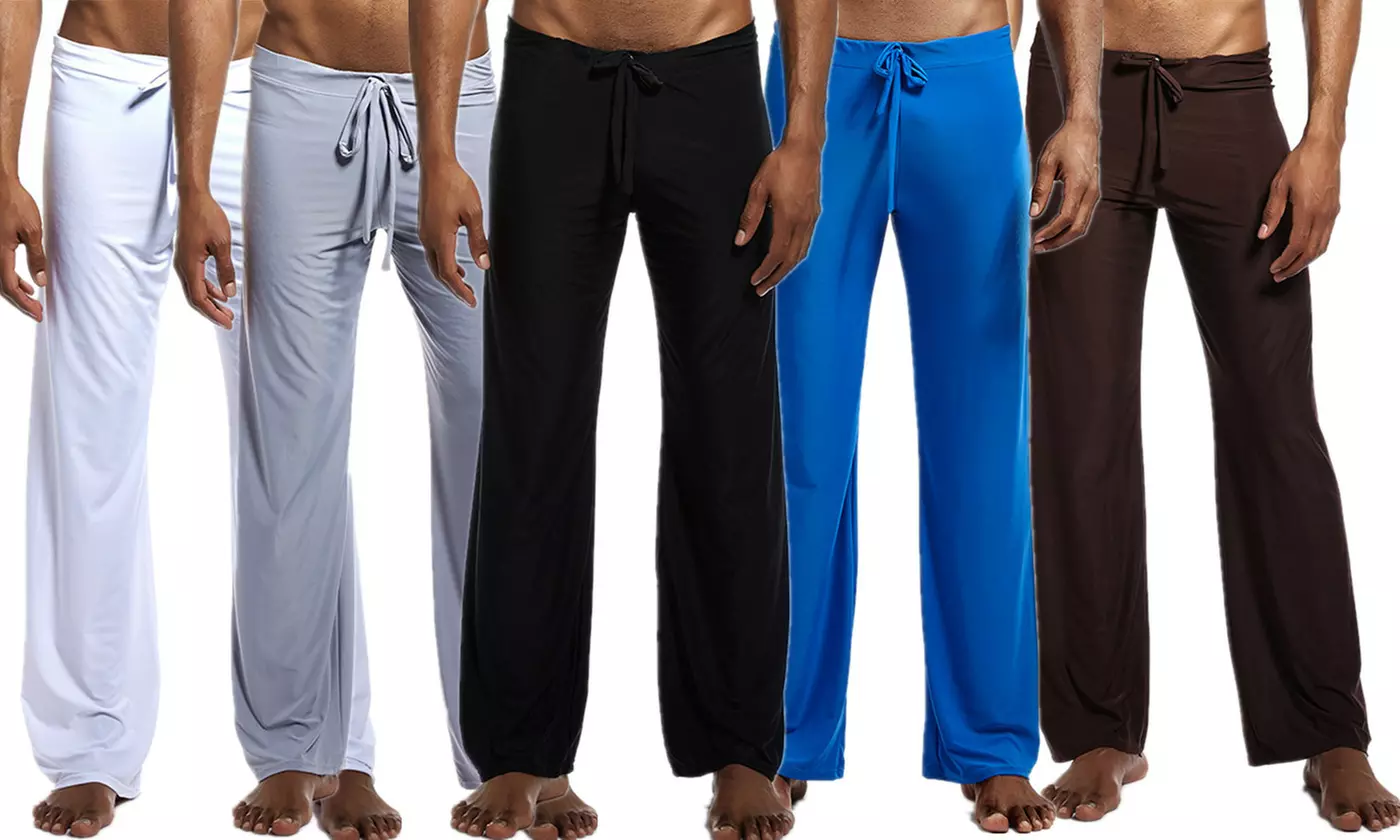 Mens Pajama Pants Wide Leg Sleep Pants Comfy Long Pj Bottoms Drawstring Pant - Primary Image