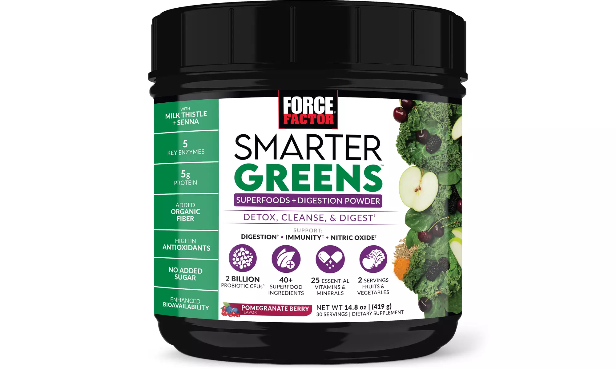 Force Factor Smarter Greens Digestion Powder, Detox and Cleanse Supplement - Primary Image