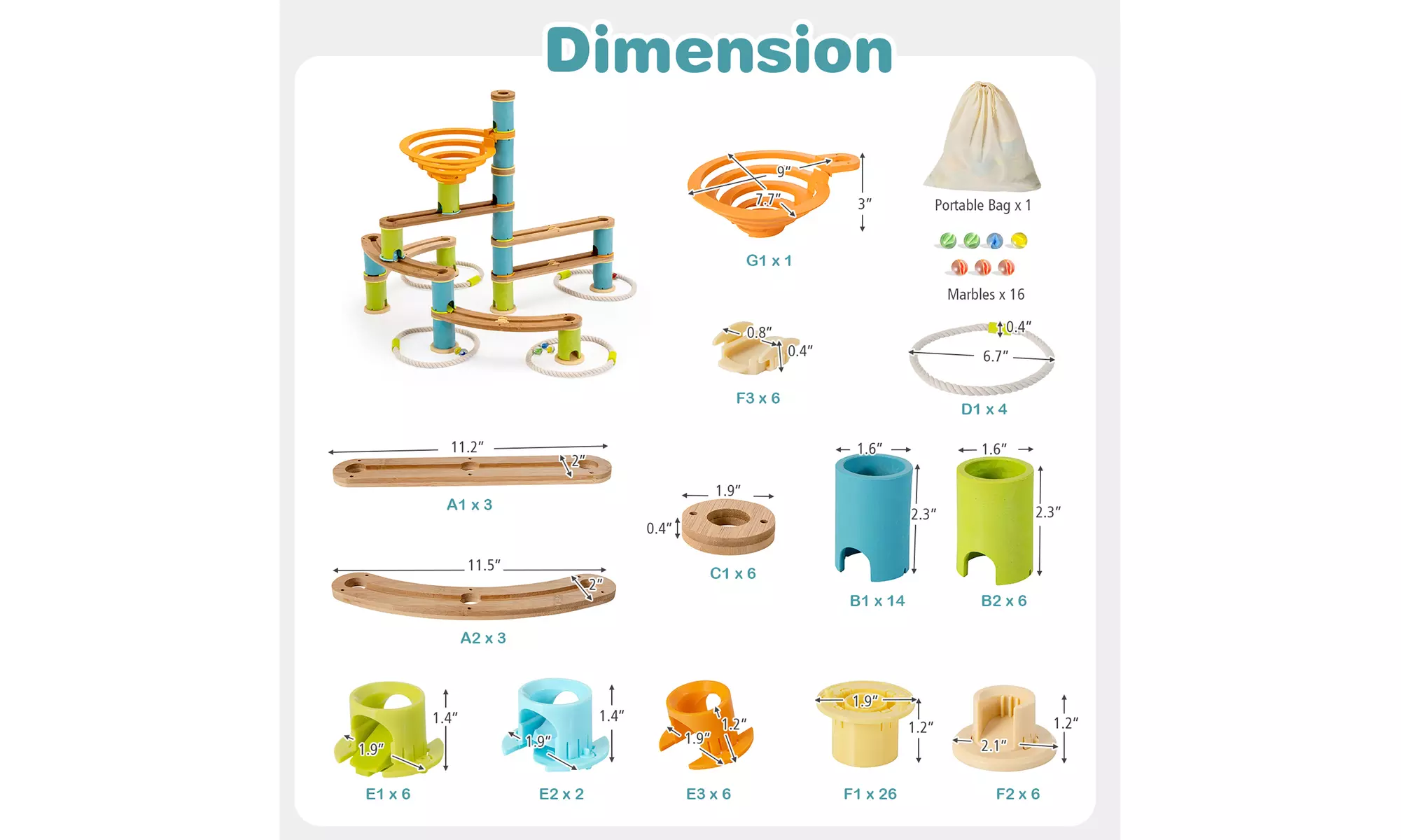 Costway Wooden Marble Run Construction 111PCS STEM Educational Learning Toys