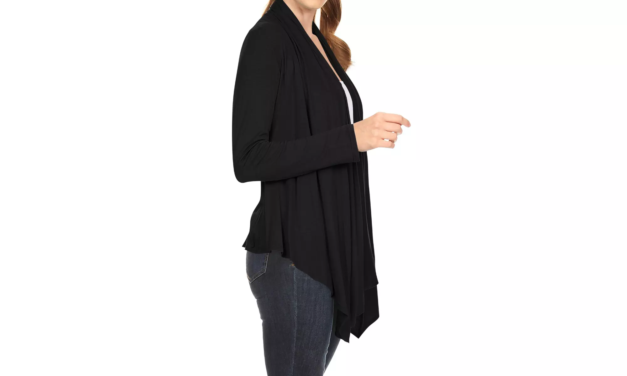 Women's Long Sleeve Draped Neck Open Front Solid Cardigan 