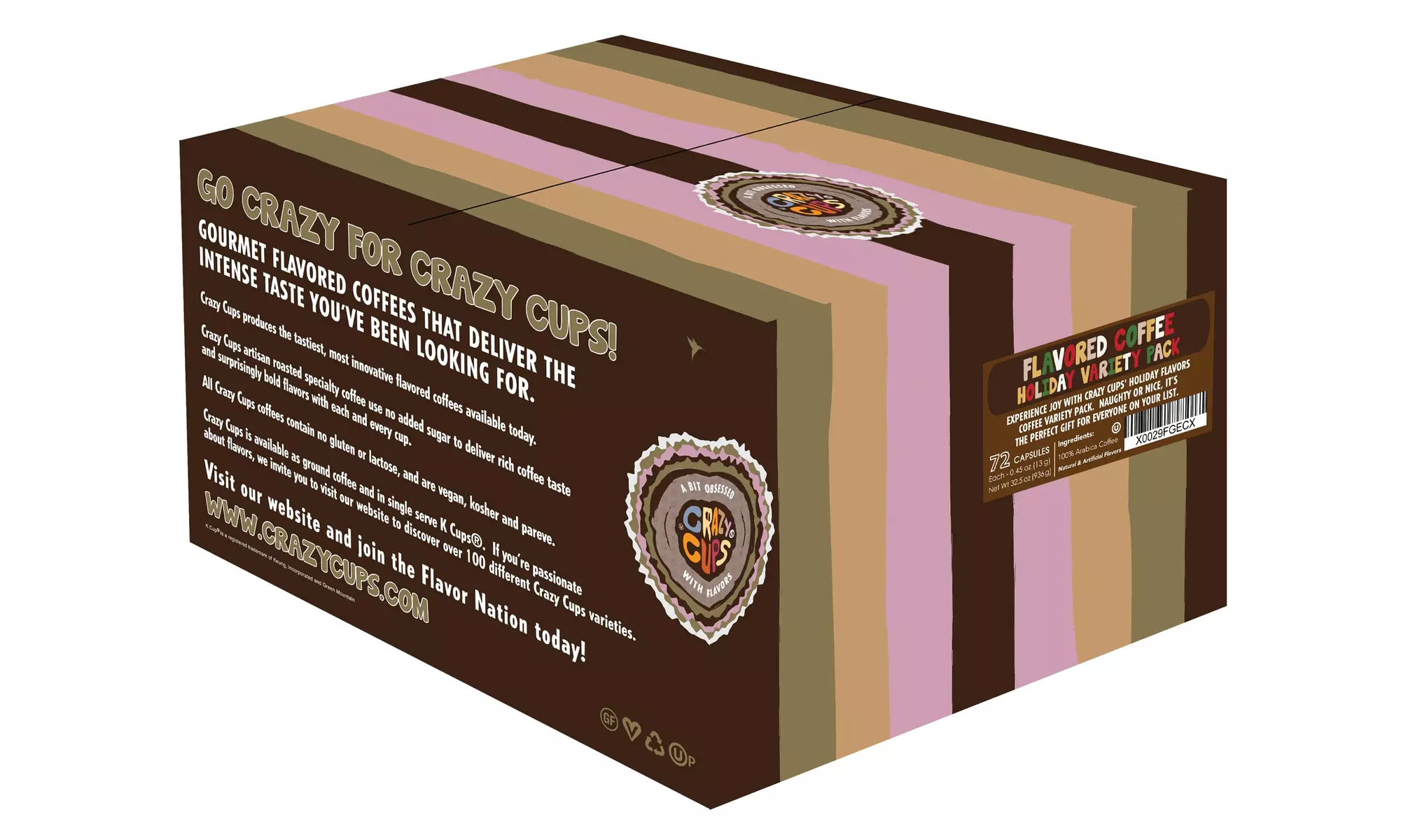Crazy Cups Holiday Variety Pack Hot or Iced Coffee K Cups, 24 or 72 Count