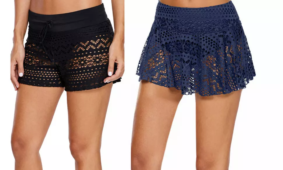 Women's Summer Waistband Short Swim Bottom Beach Crochet Lace Shorts  - Primary Image