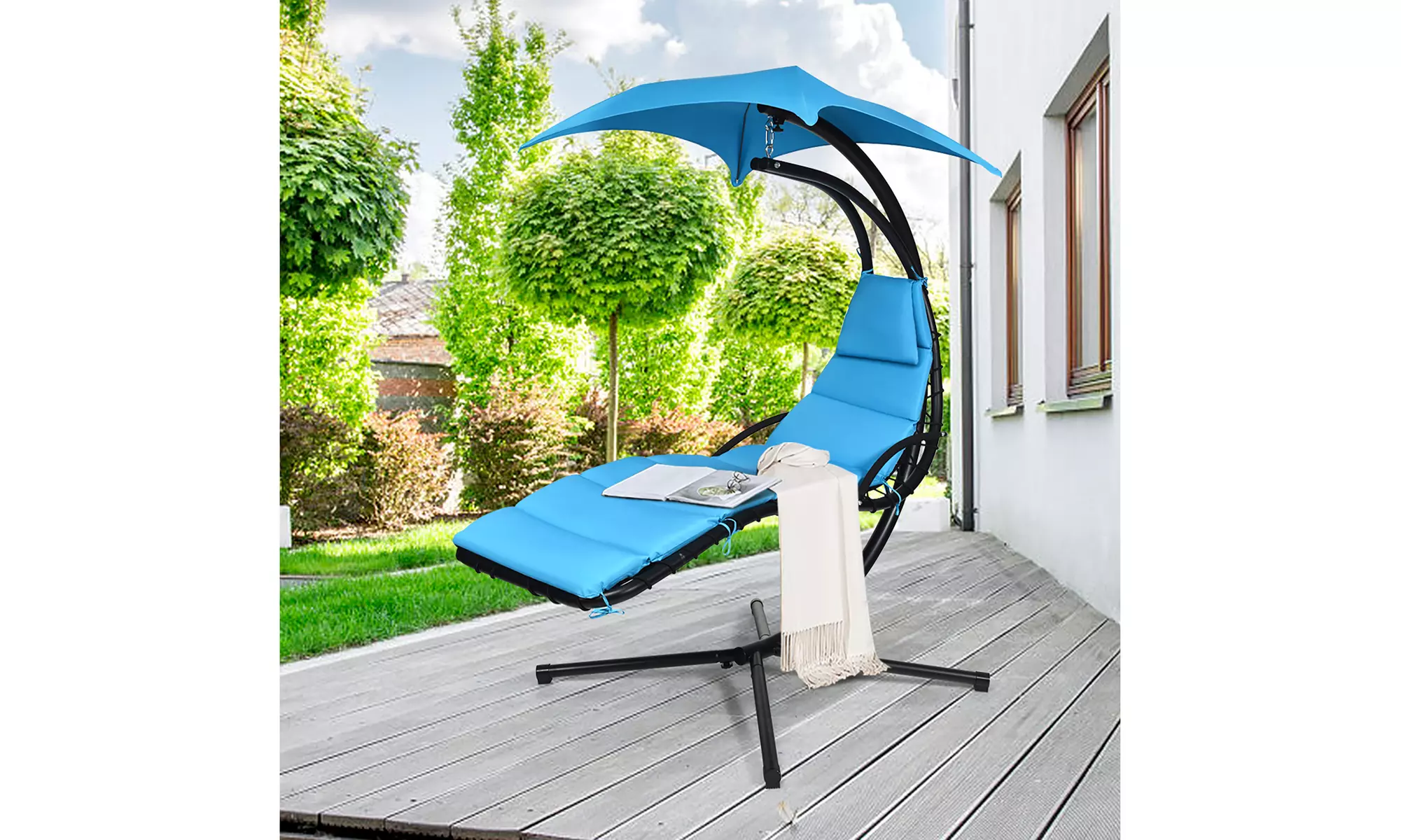 Costway Hanging Swing Chair Hammock Chair w/ Pillow Canopy Stand 3 colors