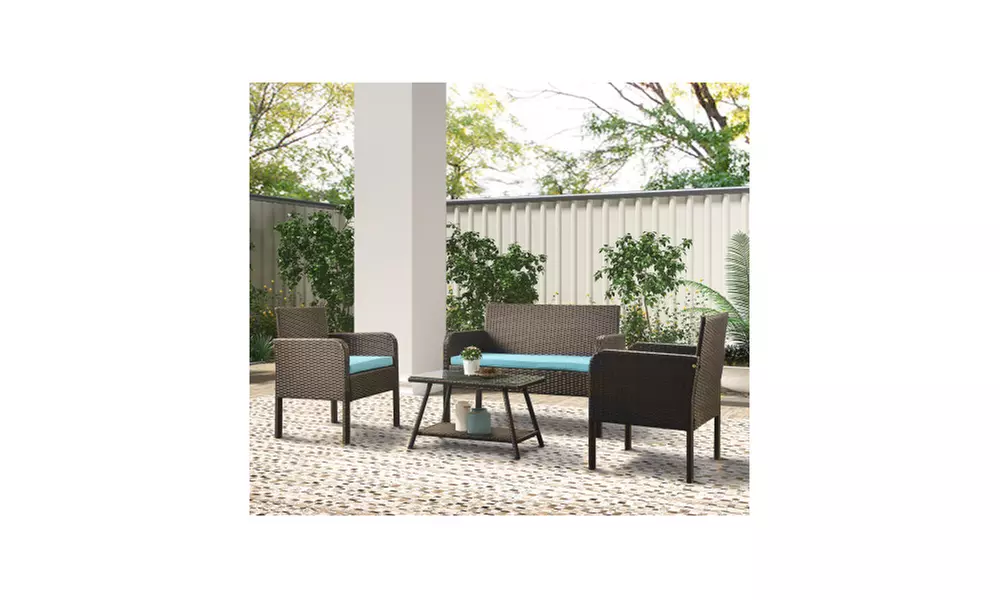 U Style 4 Piece Rattan Sofa Seating Group with Cushions - Primary Image