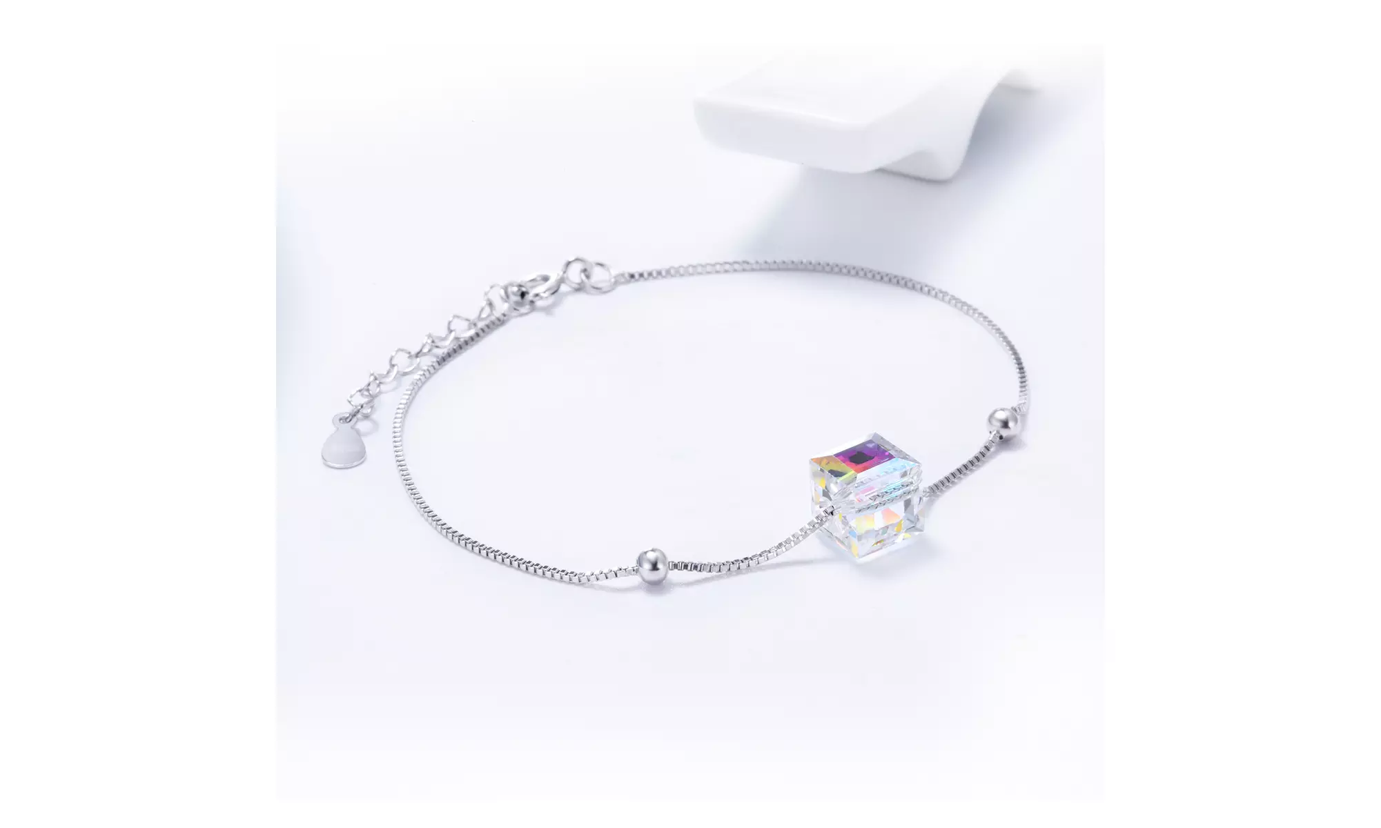 Sterling Silver Adjustable Cube Bracelet with crystals from Swarovski - Second Medium