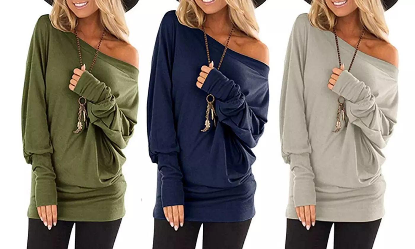 Women's Long-Sleeve T-shirt Off Shoulder Solid Color Tunics Tops - Primary Image