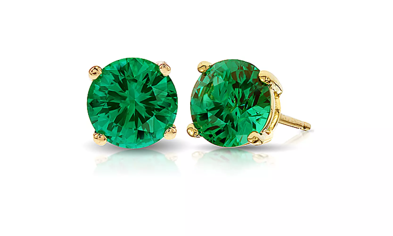 14k Yellow Gold Plated 1ct Round Lab Created Emerald Stud Earrings.  - Primary Image
