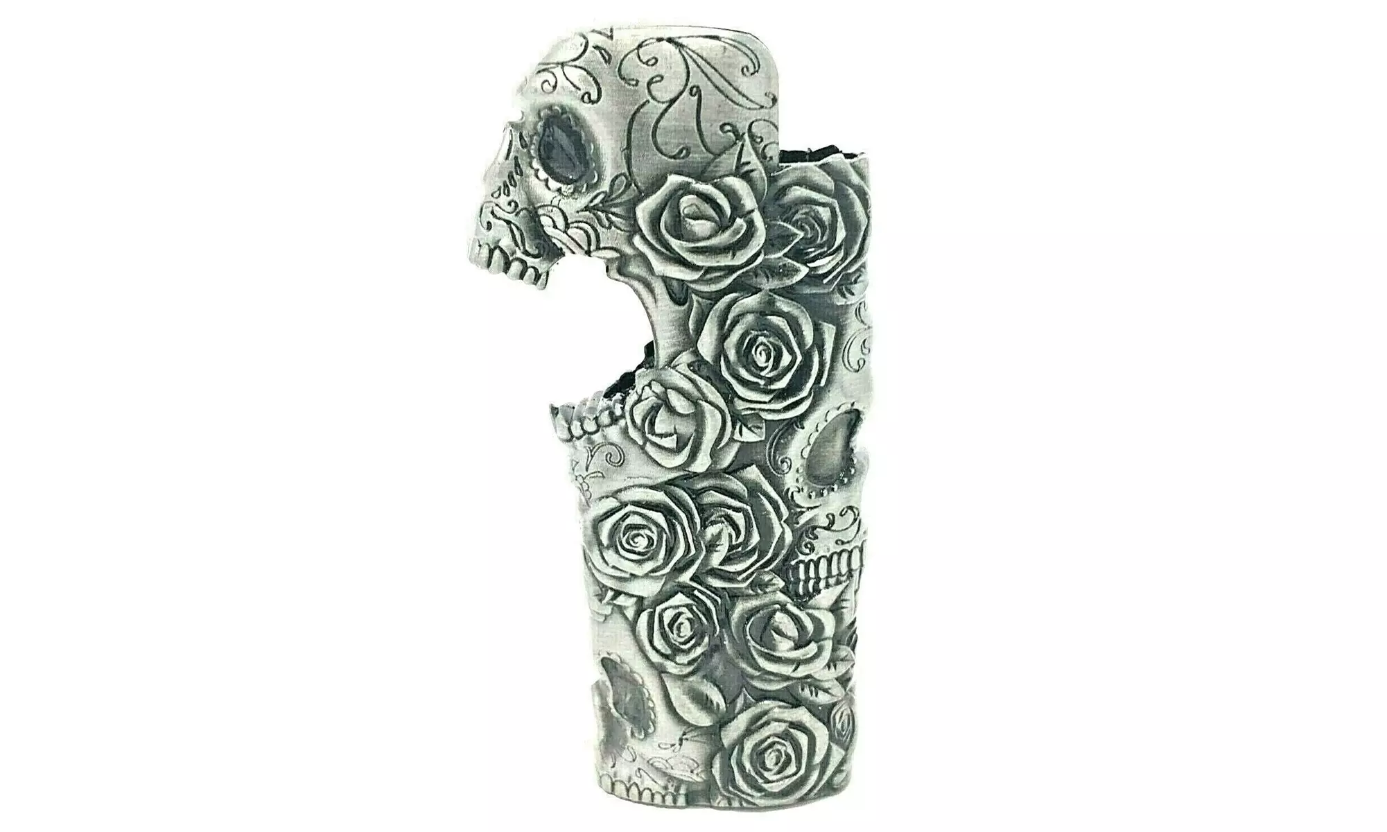 Metal Lighter Case Cover Fits Standard Bic Lighter J6 In Rose Skull - Second Medium