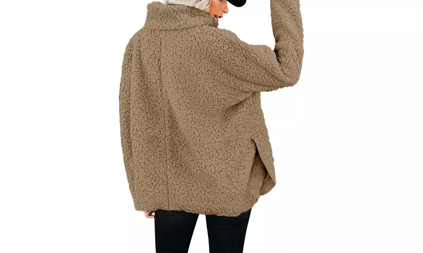 Women's Fuzzy Fleece Oversized Loose Turtleneck Sherpa