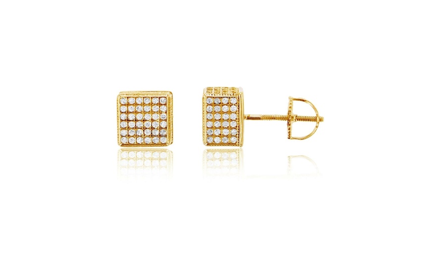 Image 11: Certified Jewelry Men's 14K Gold and Sterling Silver Square Lab Diamond Earrings