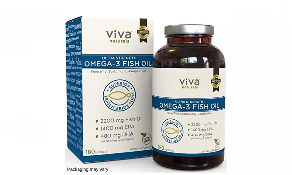 Omega 3 Fish Oil Supplement by Viva Naturals, 180 Capsules - Primary Image