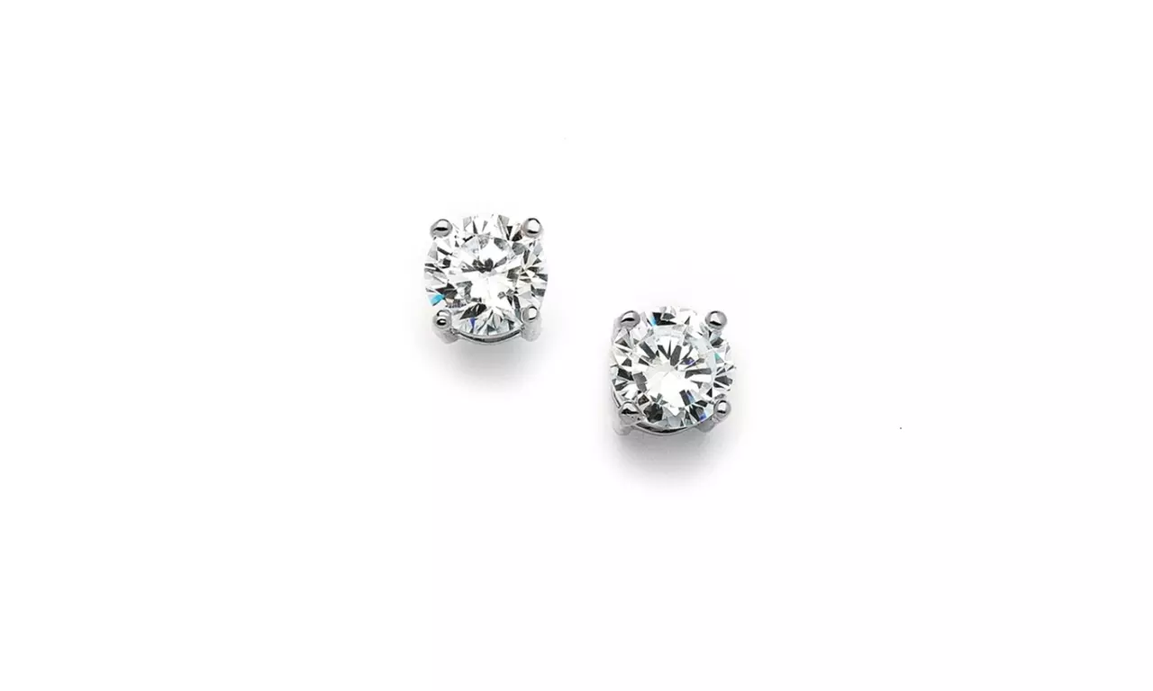 14K White Gold Plated Round 1 Ct White Sapphire Stud Earrings - Primary Image