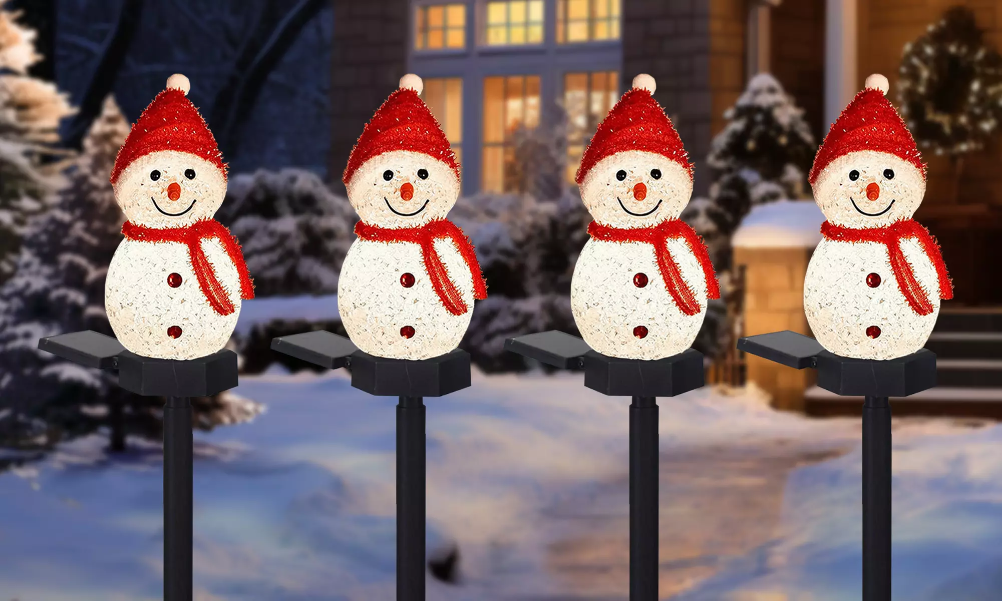 Solar Snowman Christmas Pathway LED Waterproof Lights , 1 or 4 Pcs 