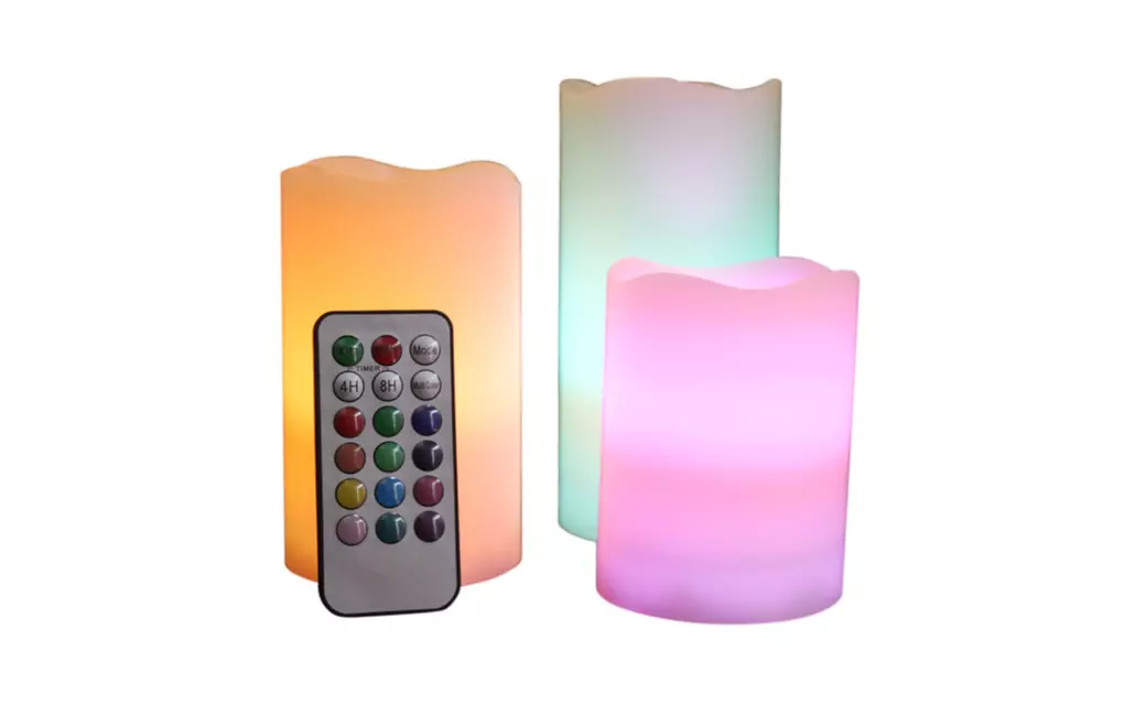 Set of 3 Indoor/Outdoor Weatherproof Multi-Color Candles Remote Timer - Primary Image