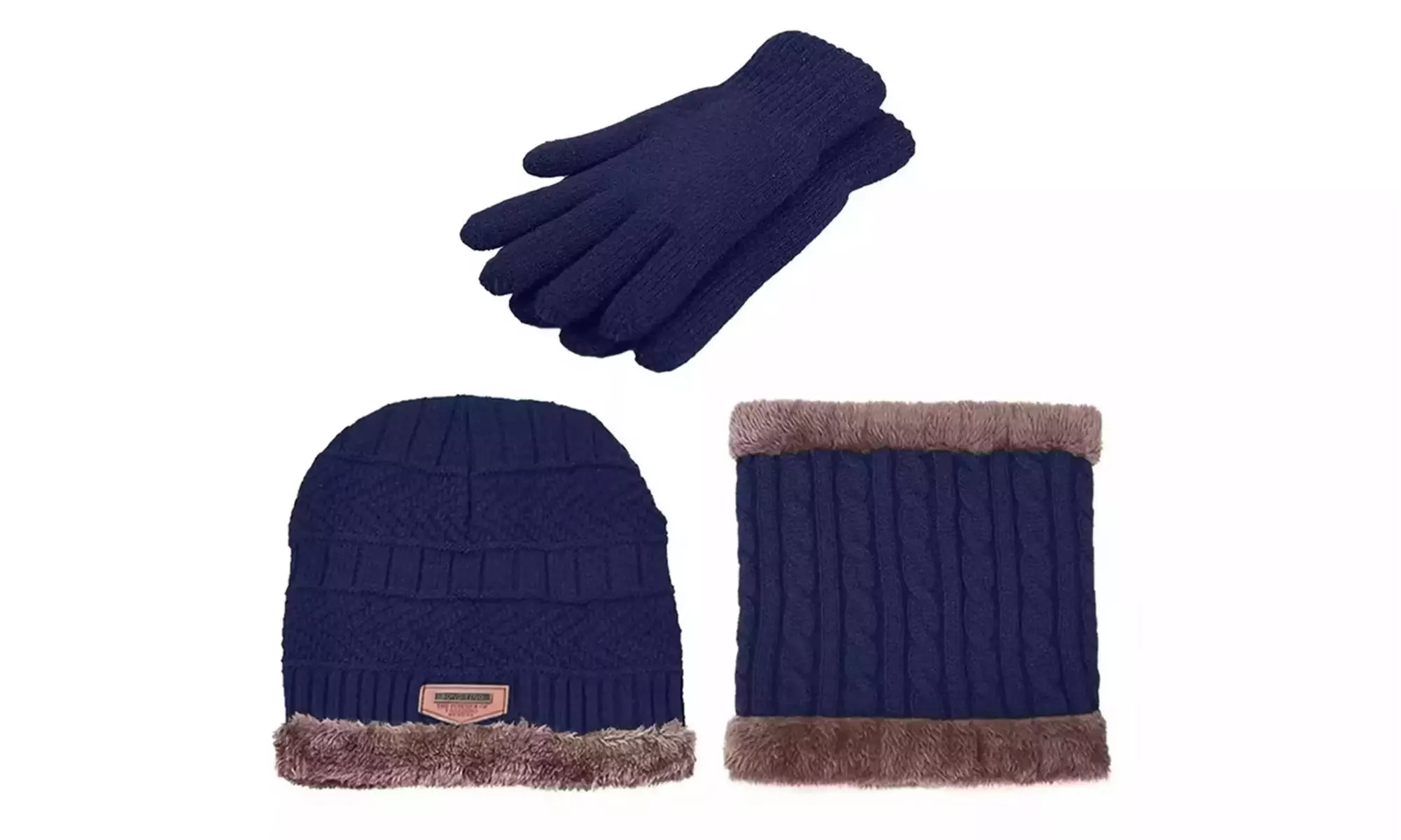 Men's Winter Warm Knit Beanie Hat Scarf Set with Warm Gloves