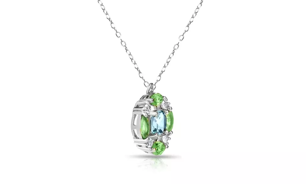 Sterling Silver Blue Topaz and Peridot Necklace with White Topaz Accents - Second Medium