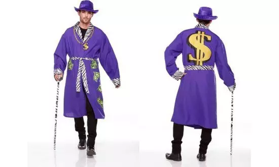 Halloween Wholesalers Funky Pimp Robe, Dollar Print Costume (Blue) - Primary Image