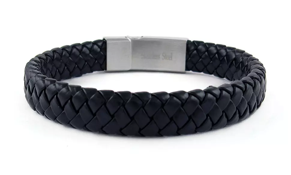 Mens Genuine Leather Braided Buckle Bracelets