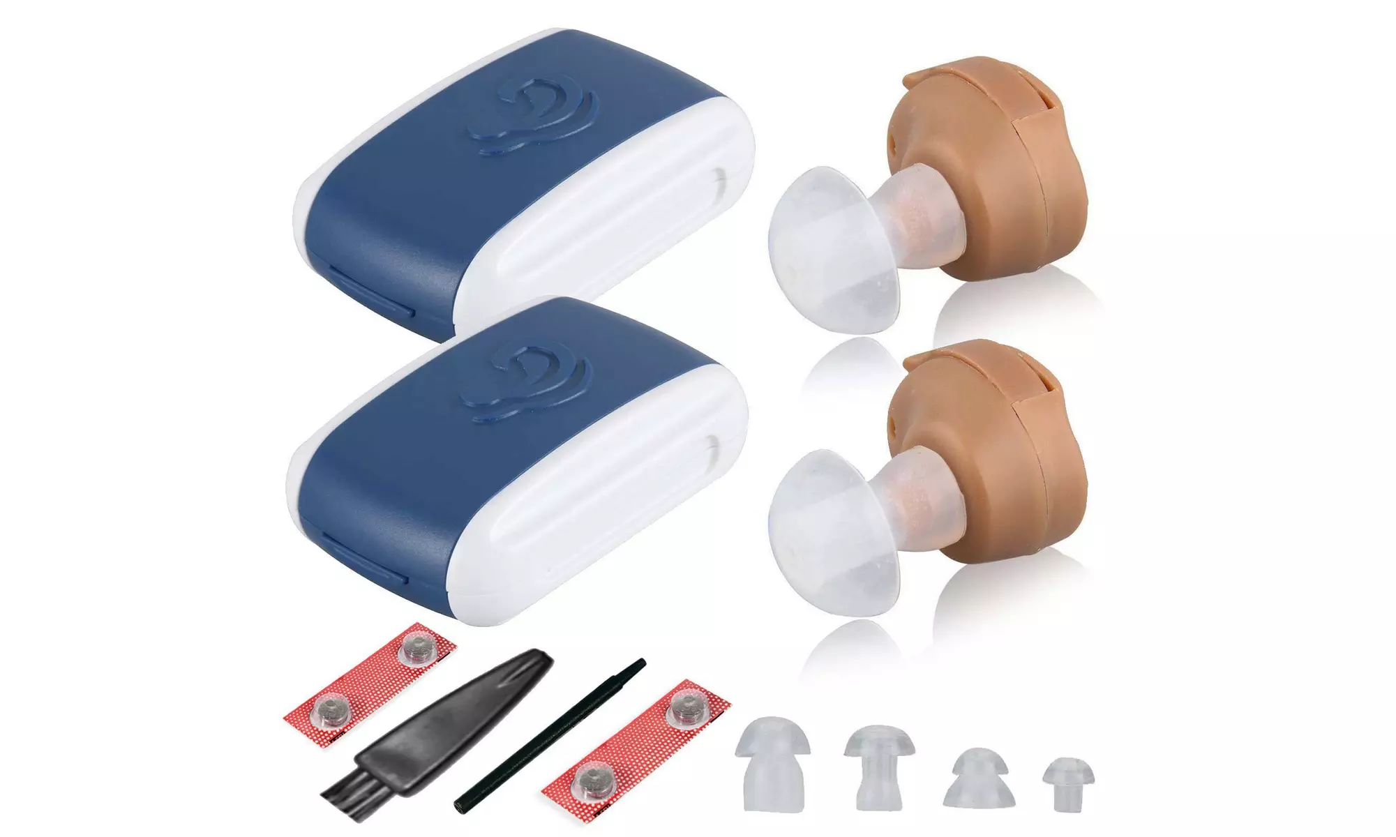 2 x Small In Ear Hearing Aids Adjustable Tone Invisible Best Sound Amplifier Aid - Primary Image