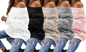 Women's Off-Shoulder Pullover Sweater Oversize Batwing Sleeve Sweaters