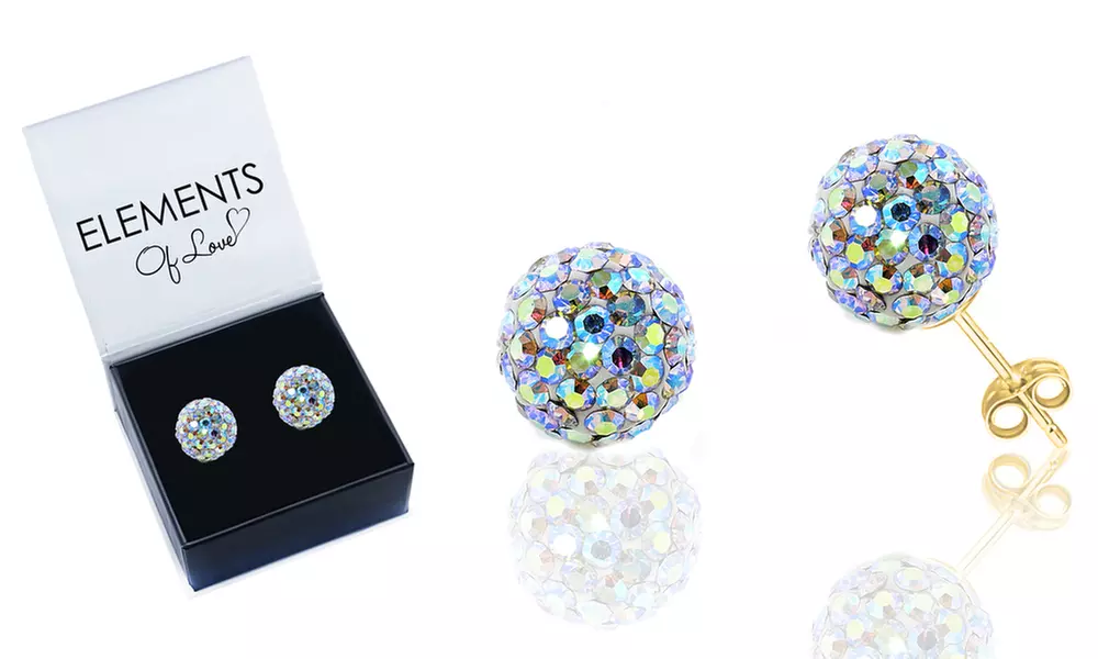 Solid 14K Gold Aurora Borealis Stud Earrings With Swarovski Elements  - Primary Image