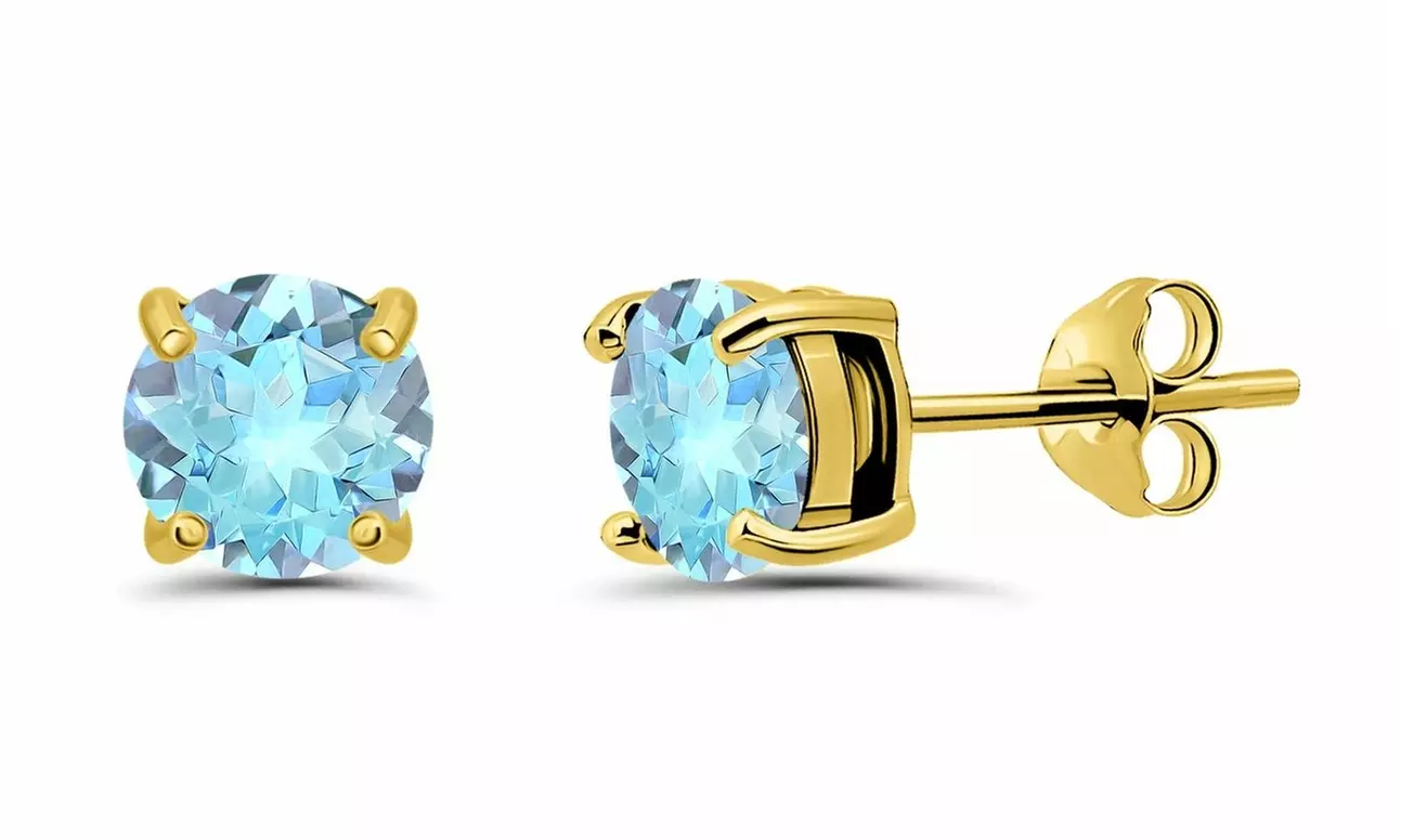 Birthstone Sterling Silver & 18KT Solitaire Stud Earrings 6mm, Round