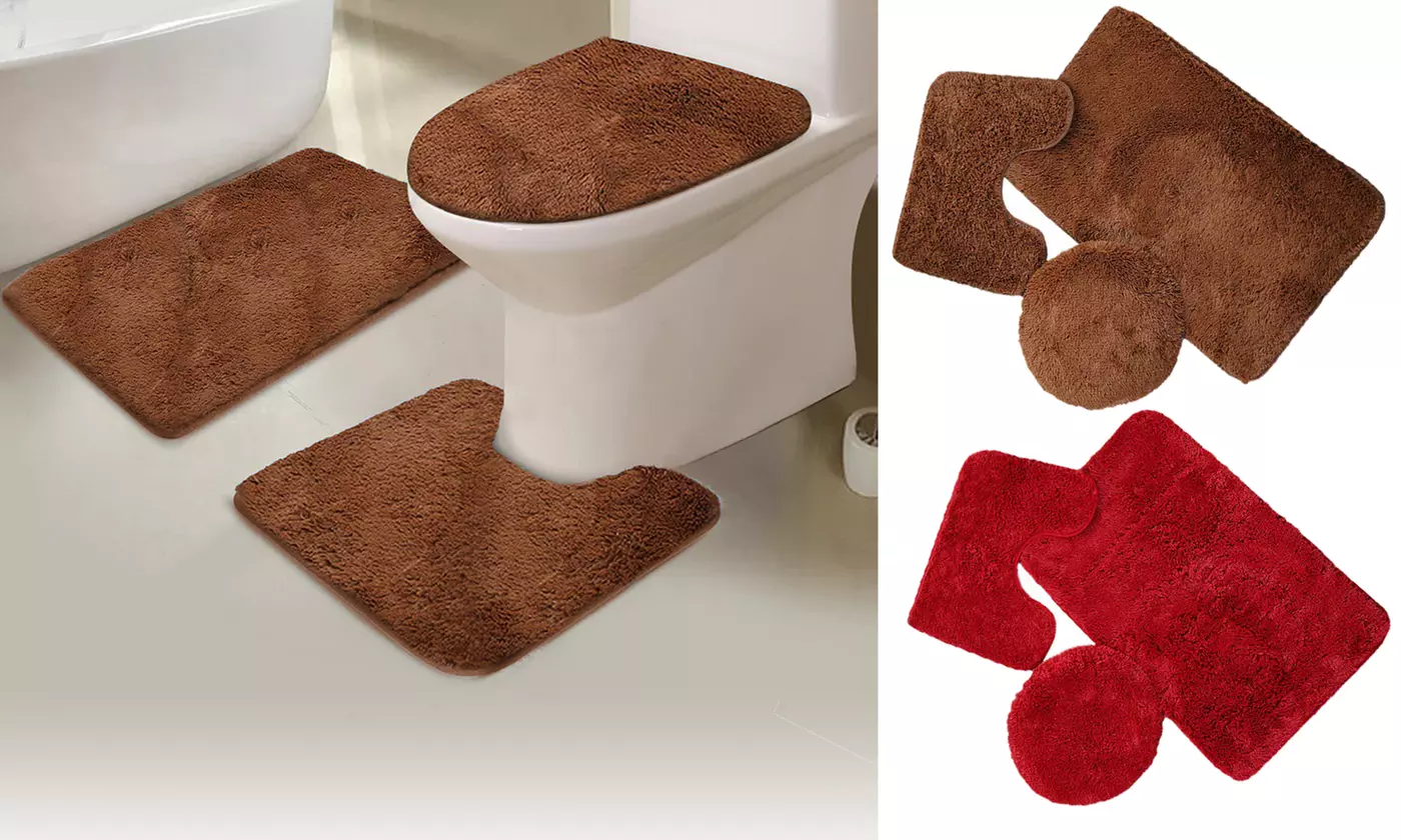 3pcs/set PV Velvet Pauwer Bath Rug Non Slip Bath Mat Set - Primary Image