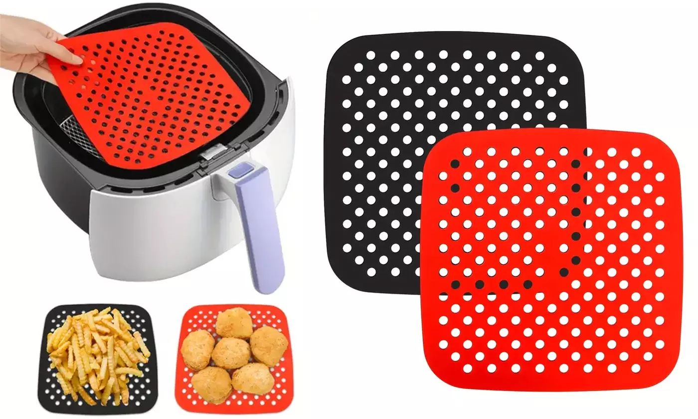 2 Pack Reusable Silicone Air Fryer Mat Liner Non Stick Pad Replacement 7.5inch - Primary Image